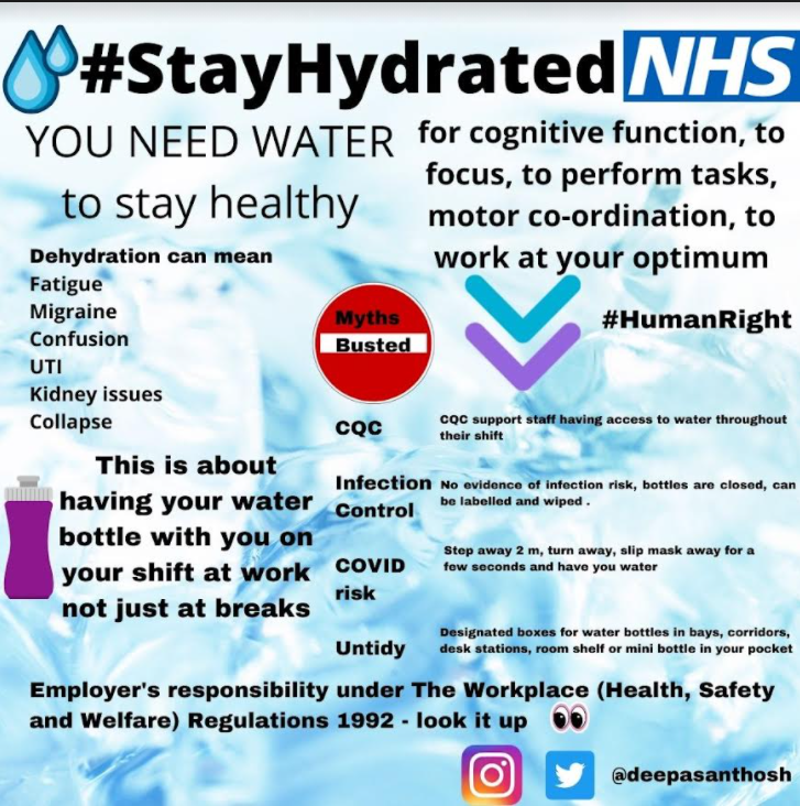 Staff access to water while on shift Occupational health and safety