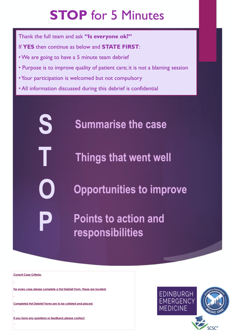 STOP5 Stop For 5 Minutes Our Bespoke Hot Debrief Model 1 November 