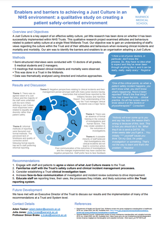 HSJ poster winner Enablers and barriers to achieving a Just Culture in